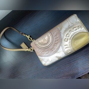 Coach Multicolor Signature Patent Leather Carly Gold Patchwork Wristlet